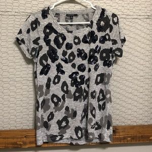 Sequined Leopard Print T Shirt Black/Gray